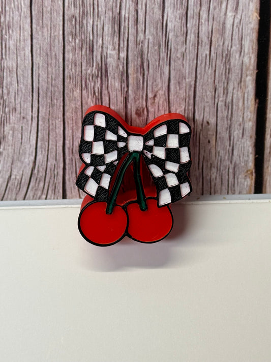 Cherry Bow Straw Topper
